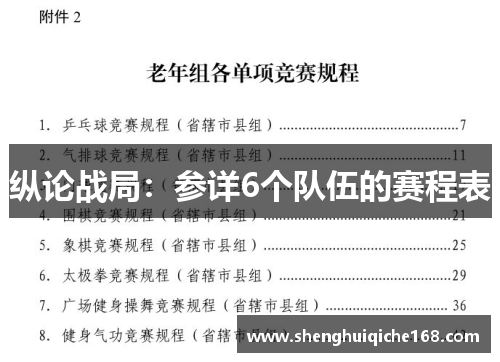 纵论战局：参详6个队伍的赛程表